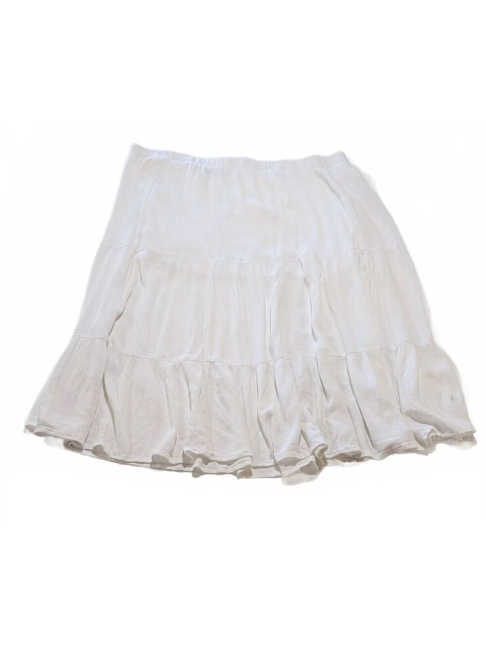 White Boho Tiered Maxi Skirt XXL Flowy Stretch Elastic Waist Ruffle